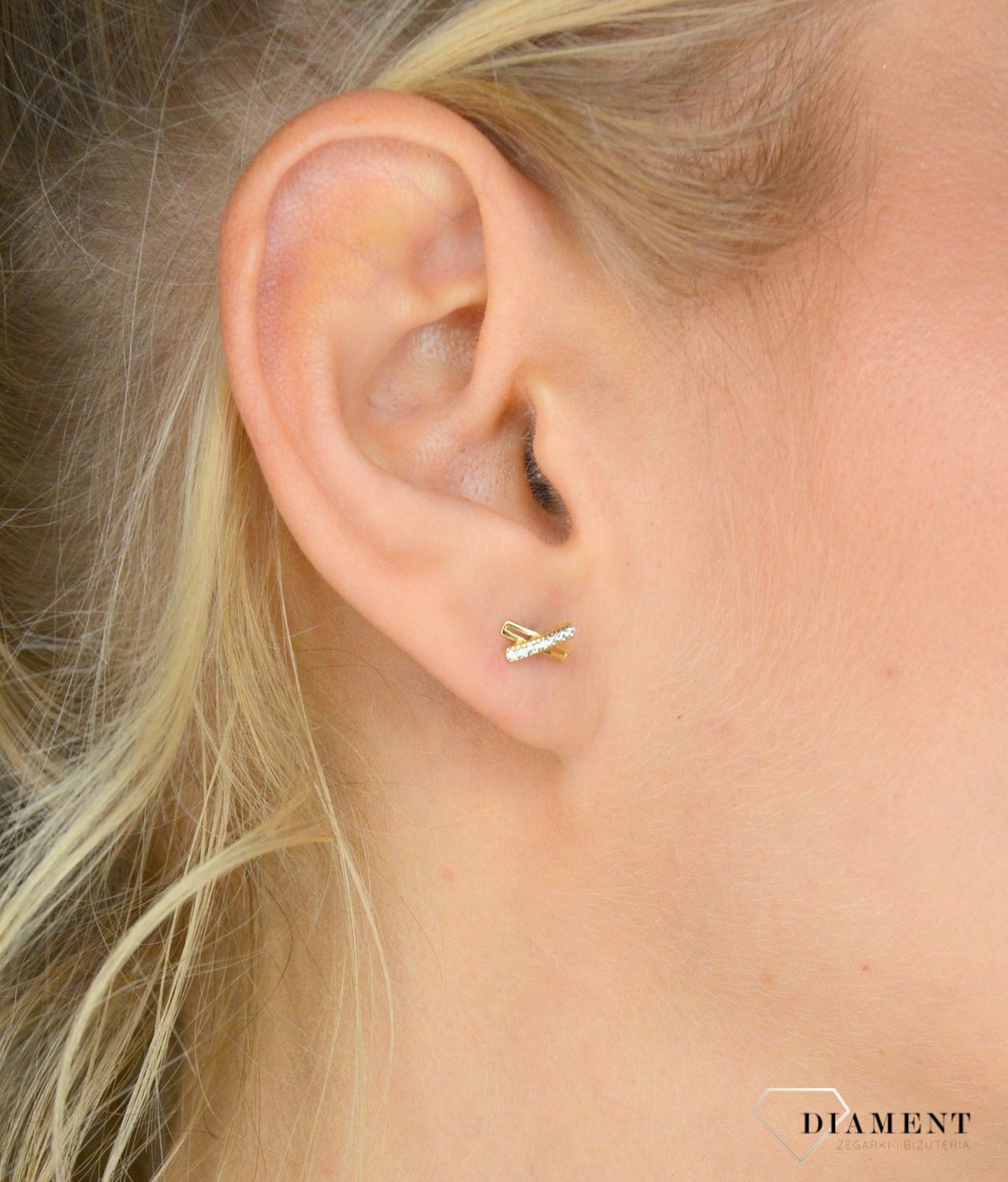 Złote kolczyki 585 ' złoty X z cyrkoniami ' KL 6286.jpg